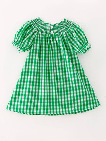 Rylee Faith Designs Christmas Santa Claus Smocking Green Plaid Embroidery Dress