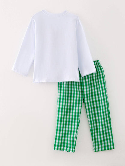 Rylee Faith Designs Christmas Santa Claus Smocking Green Plaid Embroidery Set