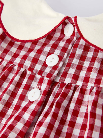 Rylee Faith Designs Christmas Tree Embroidery Red Gingham Long Sleeve Baby Girl Bloomers Set