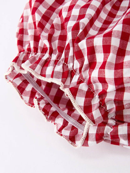 Rylee Faith Designs Christmas Tree Embroidery Red Gingham Long Sleeve Baby Girl Bloomers Set