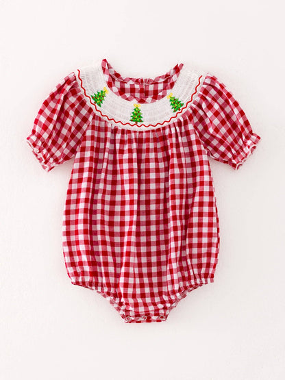 Rylee Faith Designs Christmas Tree Smocking Embroidered Girls Romper