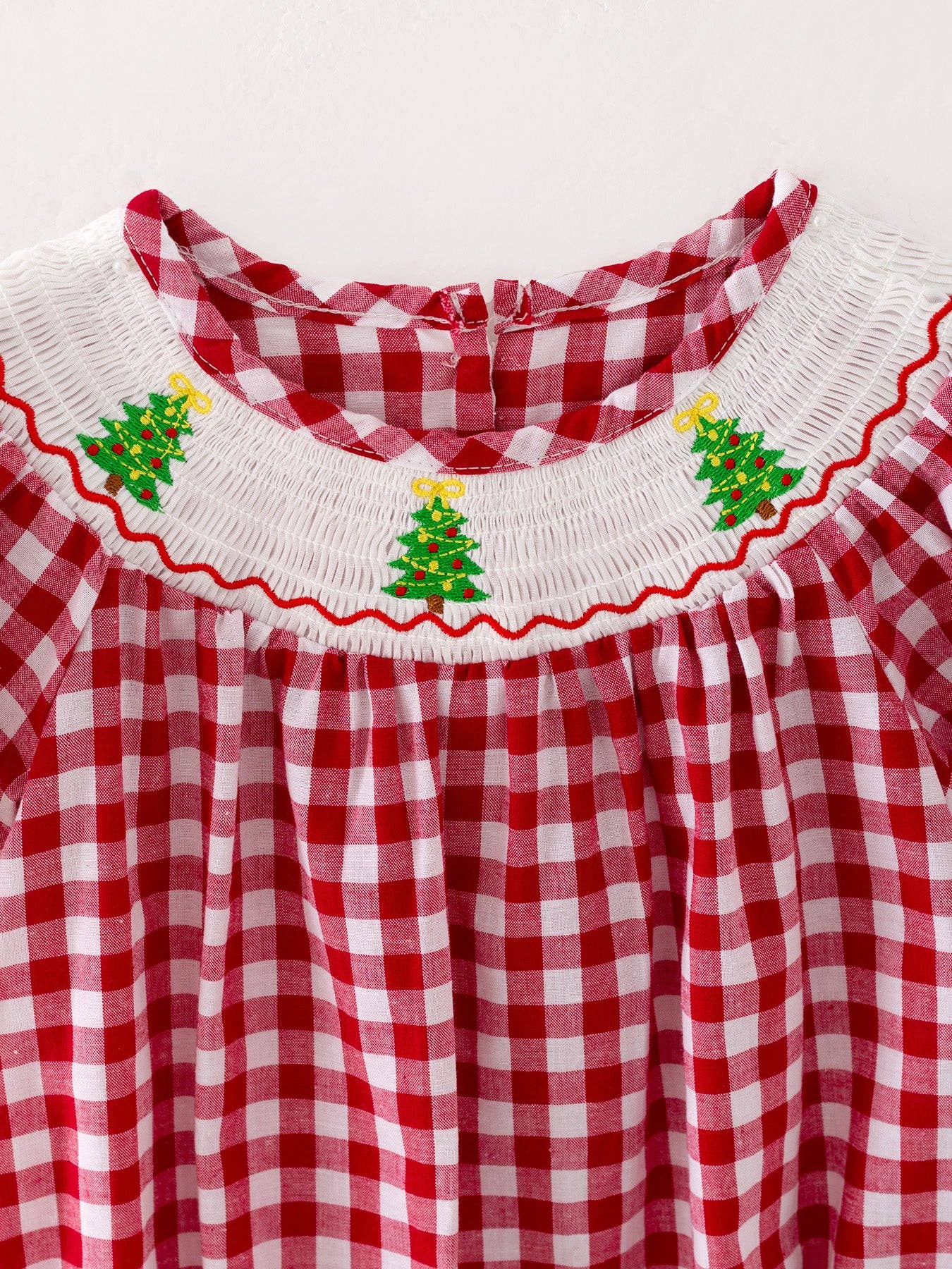 Rylee Faith Designs Christmas Tree Smocking Embroidered Girls Romper