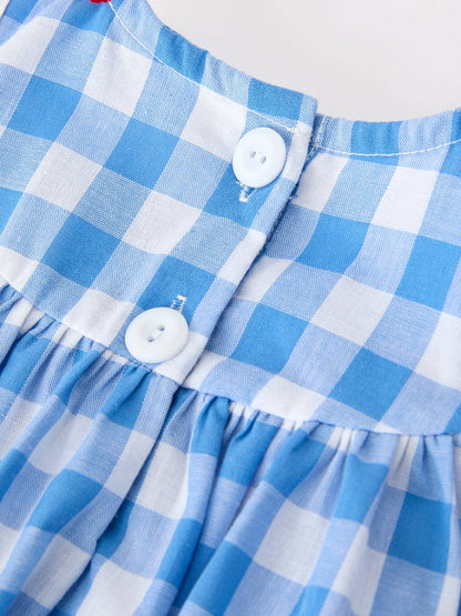 Rylee Faith Designs Girls 4th of July Plaid Romper Bow Embroidery Petals Collar