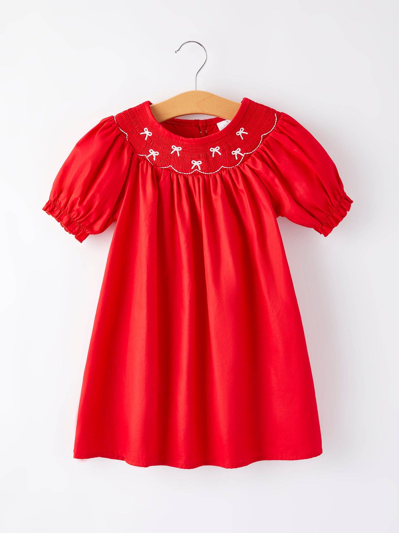 Rylee Faith Designs Girls Bow Smocking Embroidered Red Dress