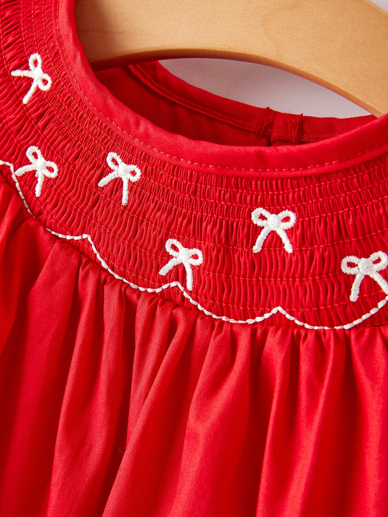 Rylee Faith Designs Girls Bow Smocking Embroidered Red Dress