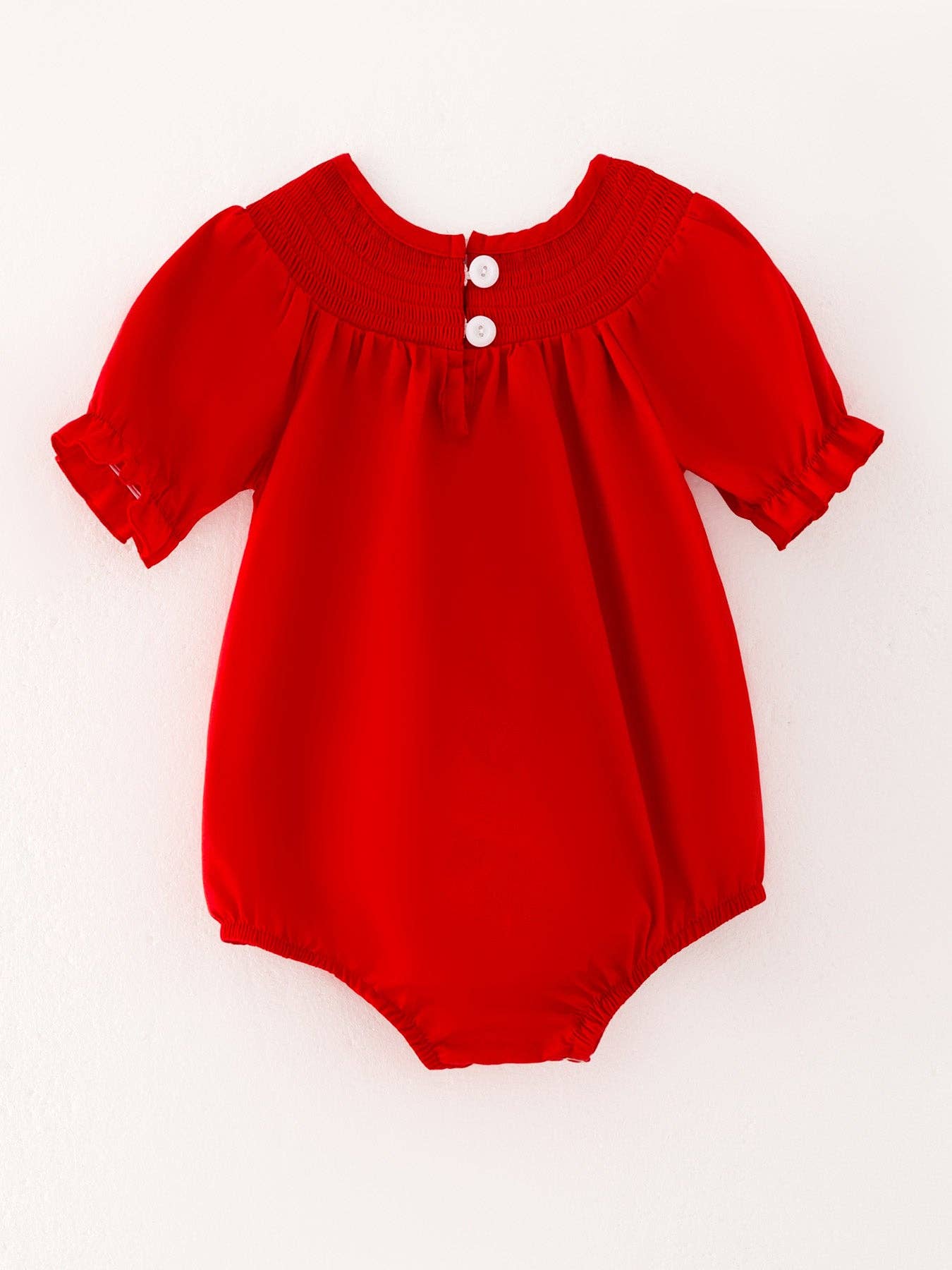 Rylee Faith Designs Girls Bow Smocking Embroidered Red Romper