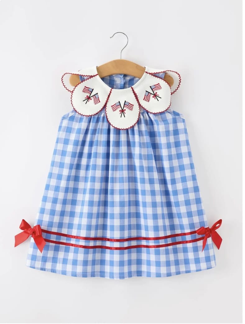 RYLEE FAITH DESIGNS Patriotic Twirl Dress Embroidery Petals Collar