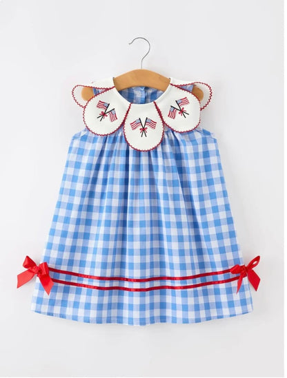 RYLEE FAITH DESIGNS Patriotic Twirl Dress Embroidery Petals Collar