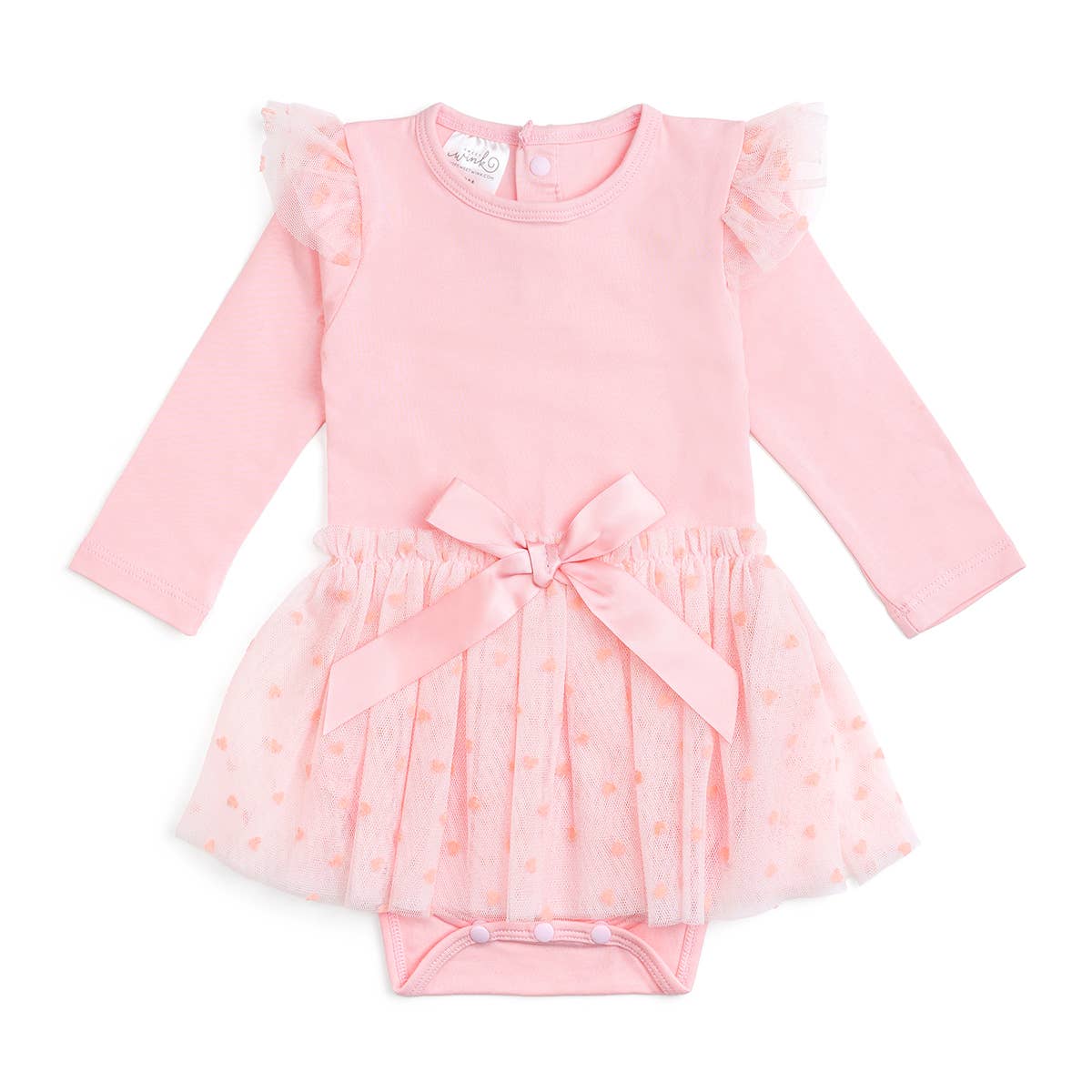 Sweet Wink 00-3M Flocked Heart Valentine's Day Tiered Long Sleeve Tutu Bodysuit TB-41-00-3M