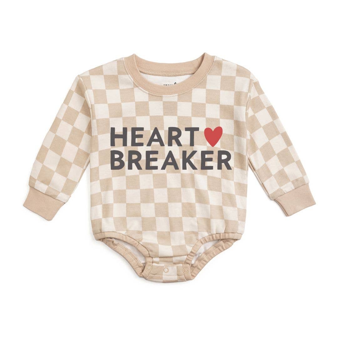 Sweet Wink 00-3M Heartbreaker Checkered Valentine's Day Long Sleeve Romper - Natural BOL-60 NT-00-3M