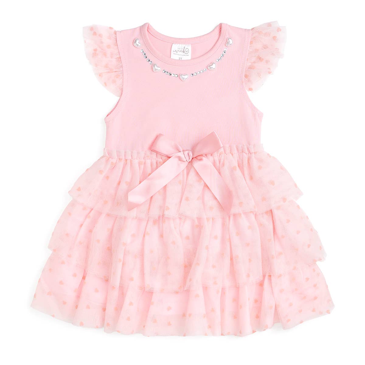 Sweet Wink 18-24M Flocked Heart Valentine's Day Tiered Short Sleeve Tutu Dress DSS-72-18-24M