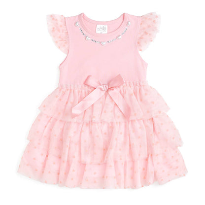 Sweet Wink 18-24M Flocked Heart Valentine's Day Tiered Short Sleeve Tutu Dress DSS-72-18-24M