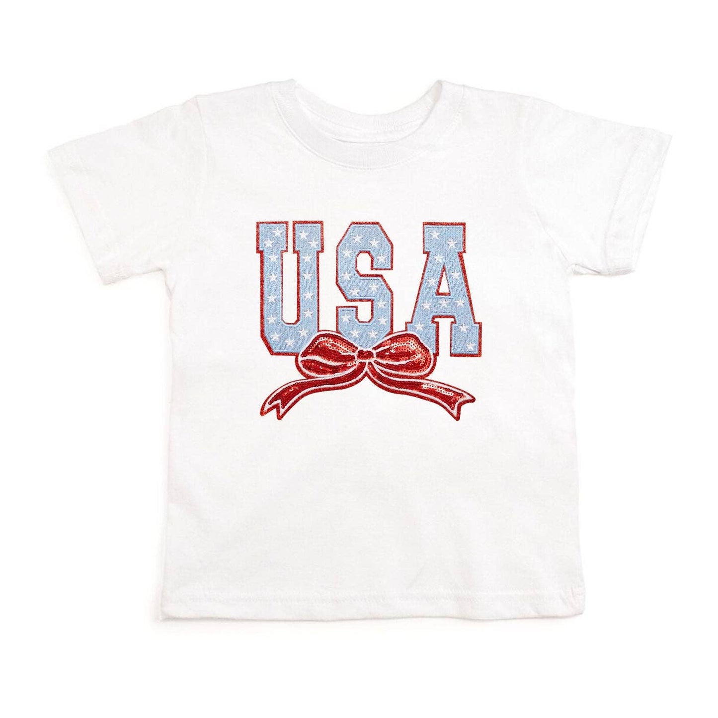 Sweet Wink 2T USA Stars & Bow Patch Short Sleeve T-Shirt - Fourth of July GST-382 WH-2T