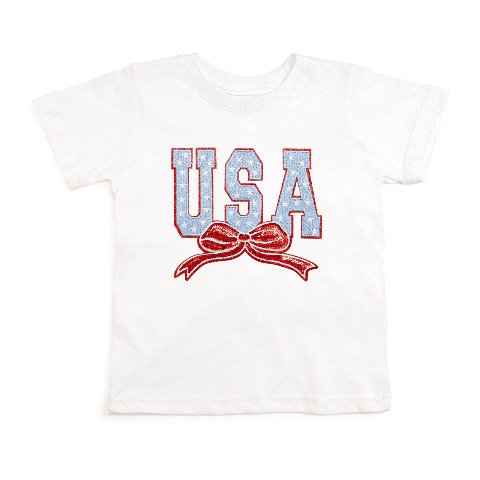 Sweet Wink 2T USA Stars & Bow Patch Short Sleeve T-Shirt - Fourth of July GST-382 WH-2T