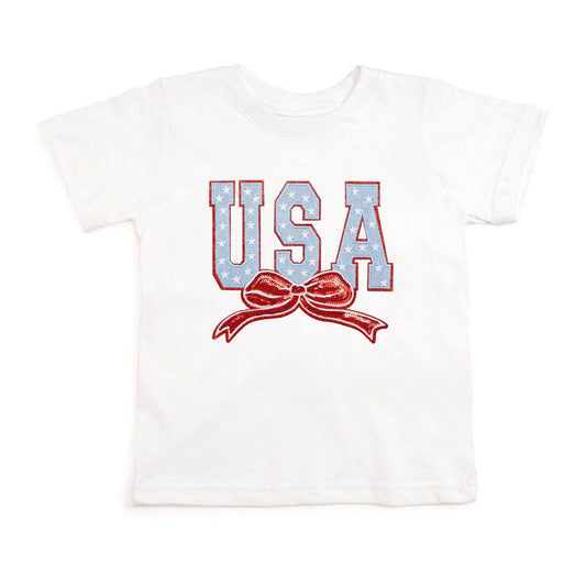 Sweet Wink 2T USA Stars & Bow Patch Short Sleeve T-Shirt - Fourth of July GST-382 WH-2T