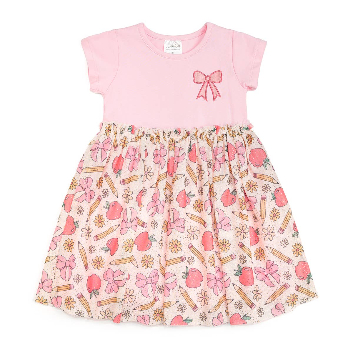 Sweet Wink 4T Back To School Cutie Patch Short Sleeve Tutu Dress - Kids DSS-65-4T