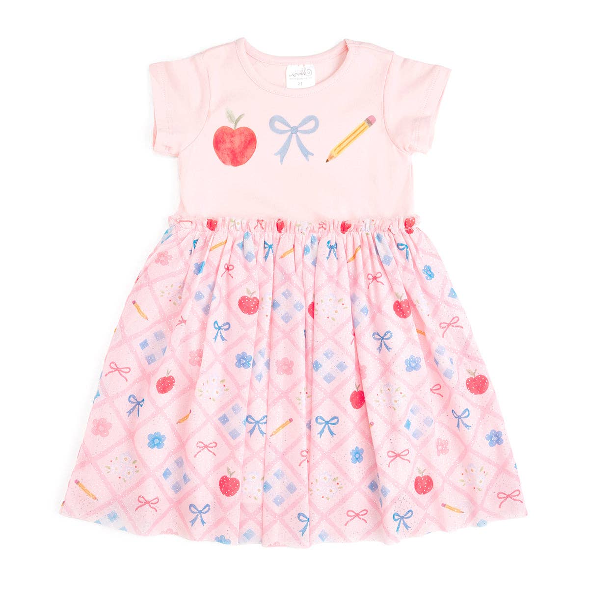 Sweet Wink 5Y Back To School Trellis Short Sleeve Tutu Dress Kids Clothing DSS-77-5Y