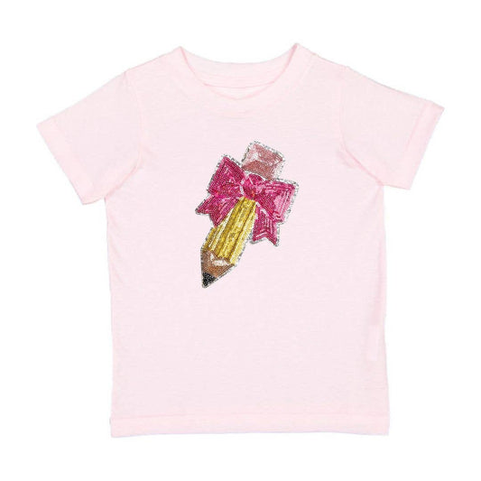 Sweet Wink 7/8Y Pencil Bow Sequin Patch Short Sleeve T-Shirt - Girls Clothes GST-334 BA-7/8Y