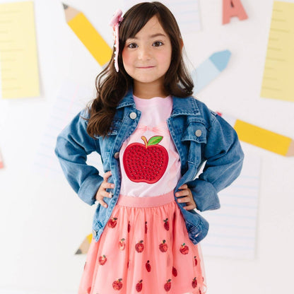 Sweet Wink Apple Gemstone Bow Clip - Hair Bows - Back To School CL-297