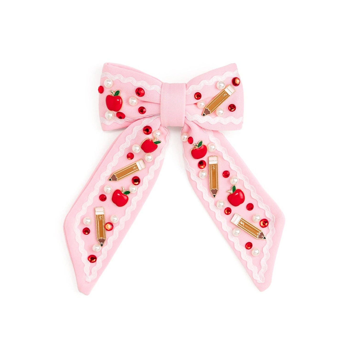 Sweet Wink Apple Gemstone Bow Clip - Hair Bows - Back To School CL-297