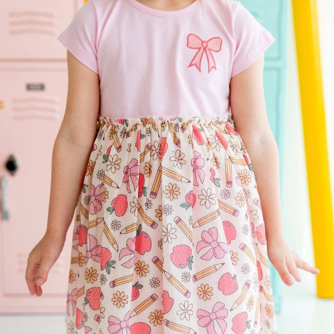 Sweet Wink Back To School Cutie Patch Short Sleeve Tutu Dress - Kids