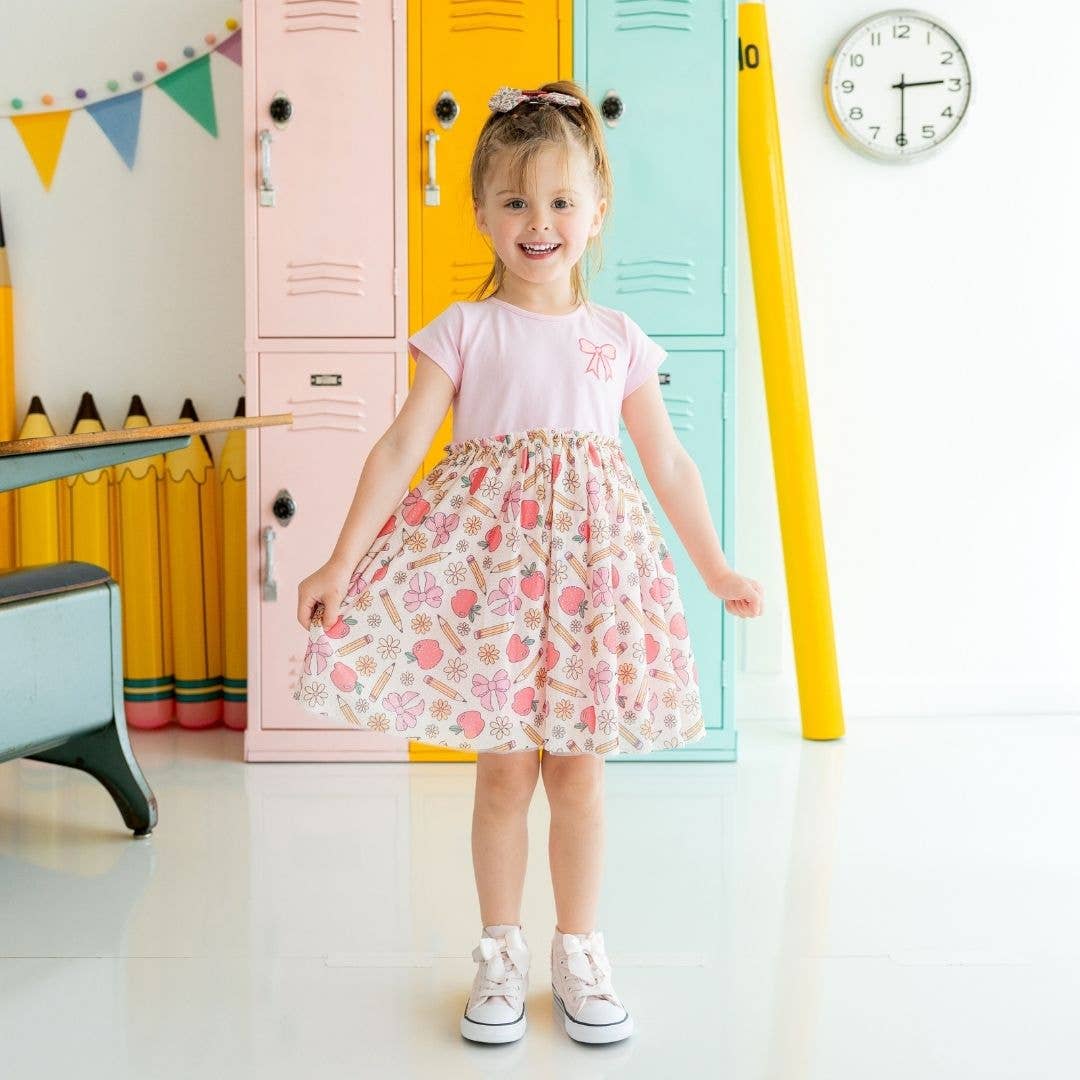 Sweet Wink Back To School Cutie Patch Short Sleeve Tutu Dress - Kids