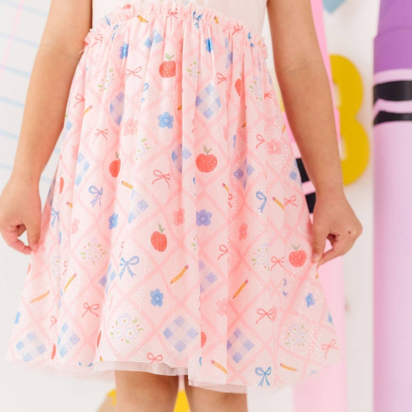 Sweet Wink Back To School Trellis Short Sleeve Tutu Dress Kids Clothing