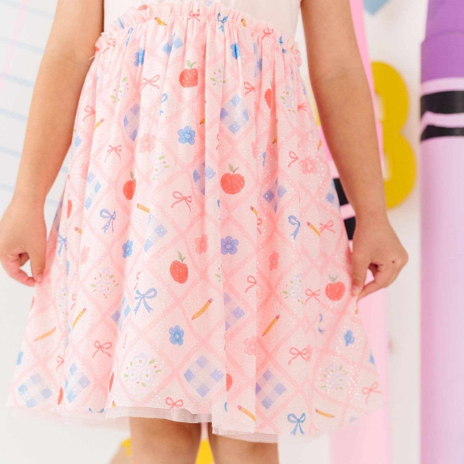 Sweet Wink Back To School Trellis Short Sleeve Tutu Dress Kids Clothing