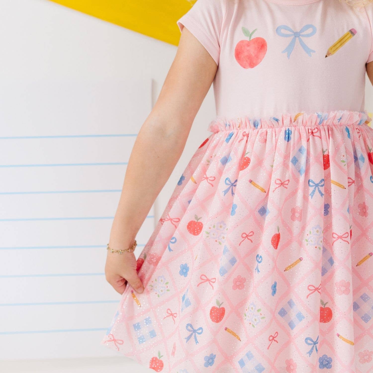 Sweet Wink Back To School Trellis Short Sleeve Tutu Dress Kids Clothing
