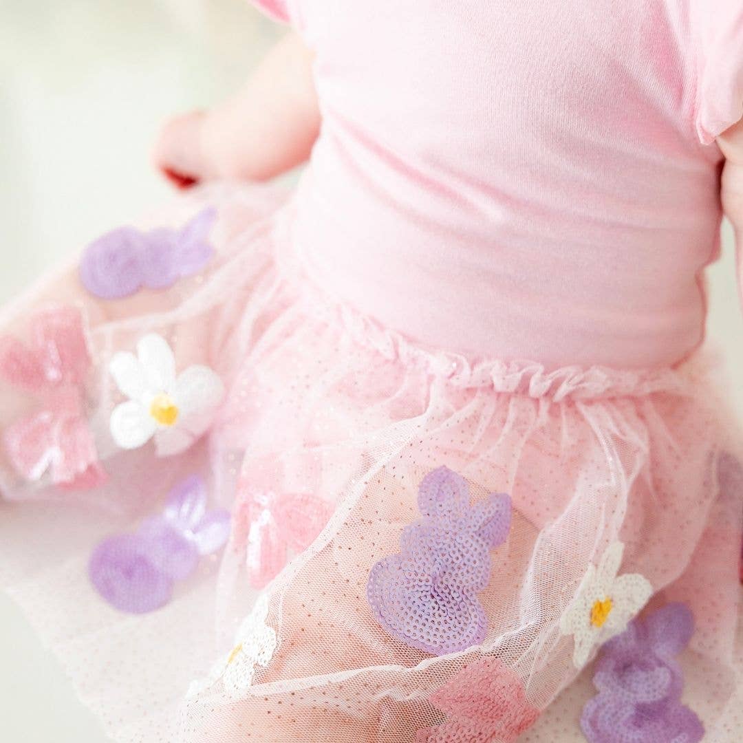 Sweet Wink Bunny Bow Sequin Easter Short Sleeve Tutu Bodysuit - Baby