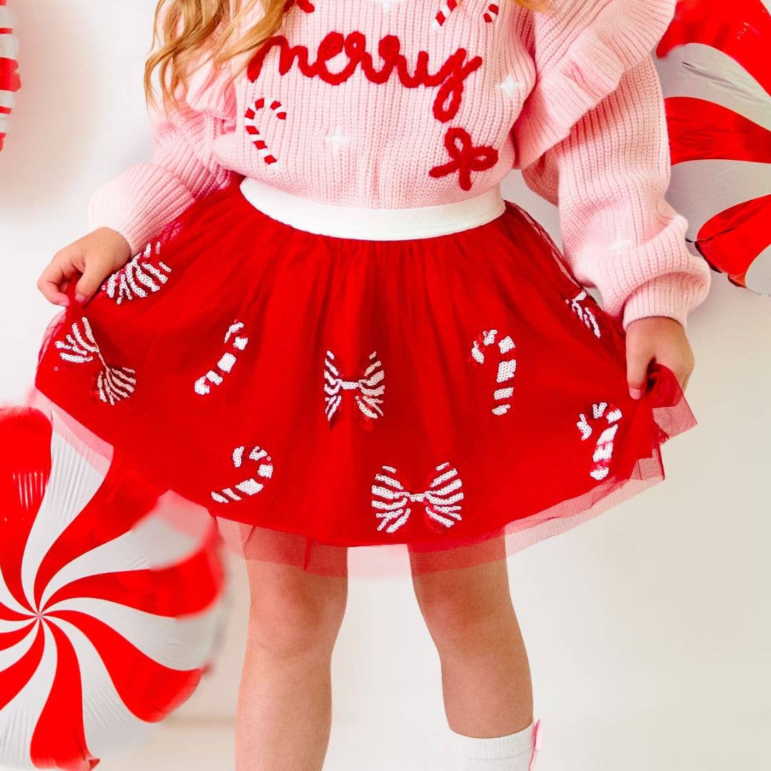 Sweet Wink Candy Cane Coquette Sequin Christmas Tutu - Kids Clothing