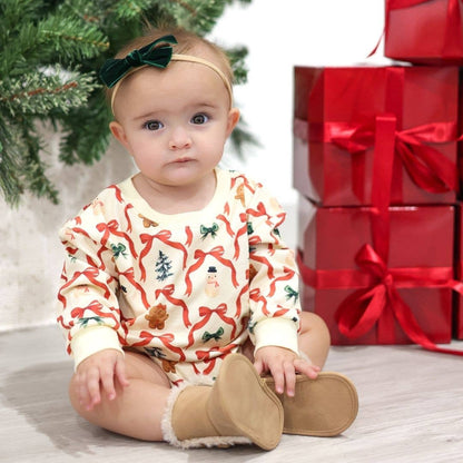 Sweet Wink Christmas Cutie Long Sleeve Romper - Natural - Baby Clothing