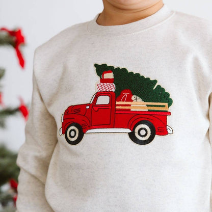 Sweet Wink Christmas Truck Patch Sweatshirt - Natural - Boys Clothing
