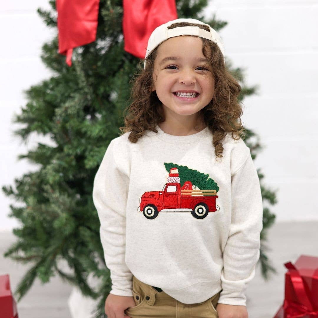 Sweet Wink Christmas Truck Patch Sweatshirt - Natural - Boys Clothing