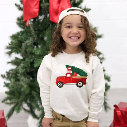 Sweet Wink Christmas Truck Patch Sweatshirt - Natural - Boys Clothing