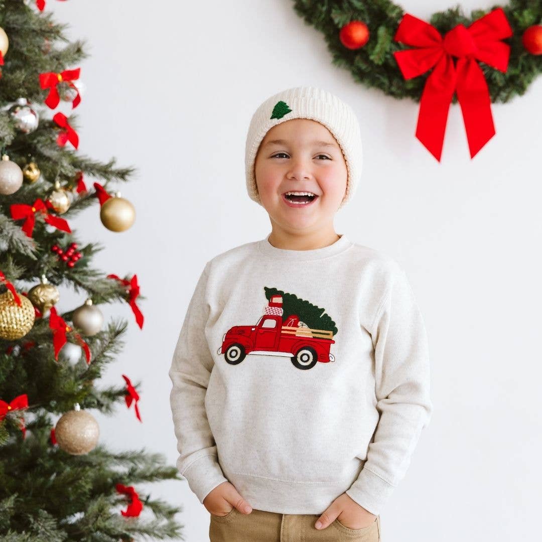 Sweet Wink Christmas Truck Patch Sweatshirt - Natural - Boys Clothing