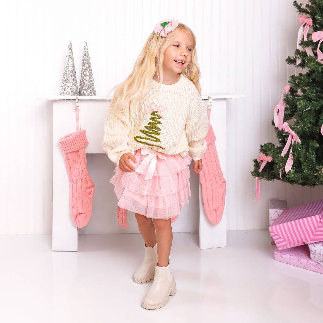 Sweet Wink Coquette Christmas Tree Knit Sweater - Kids Clothing Holiday