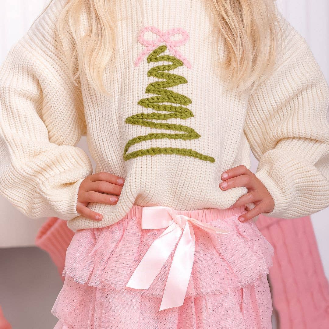 Sweet Wink Coquette Christmas Tree Knit Sweater - Kids Clothing Holiday