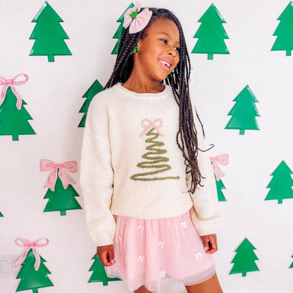 Sweet Wink Coquette Christmas Tree Knit Sweater - Kids Clothing Holiday