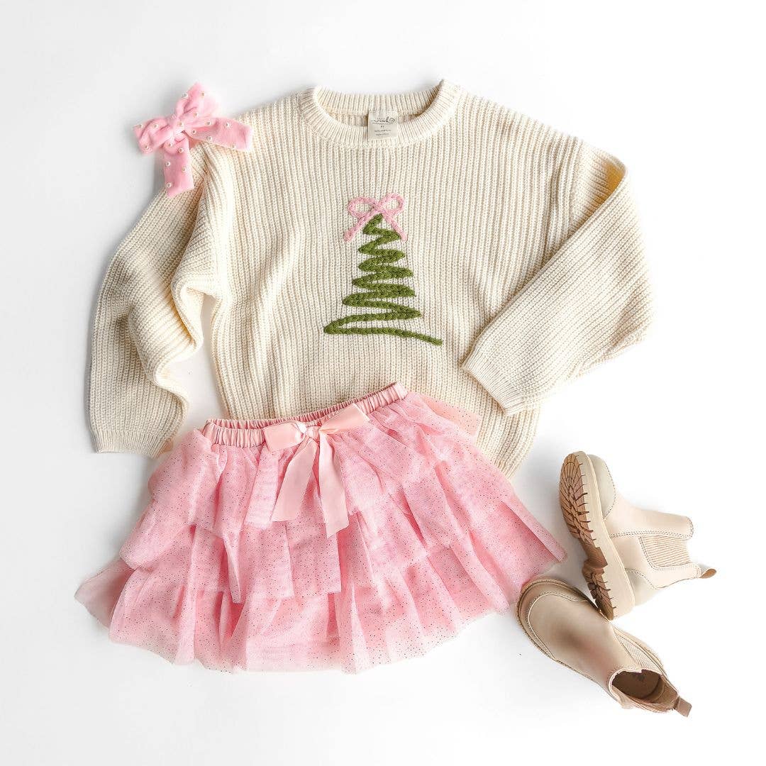 Sweet Wink Coquette Christmas Tree Knit Sweater - Kids Clothing Holiday