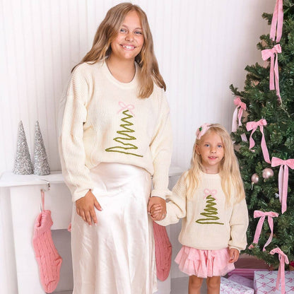 Sweet Wink Coquette Christmas Tree Knit Sweater - Kids Clothing Holiday