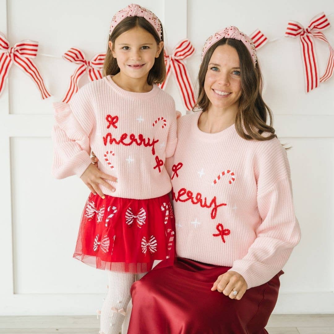 Sweet Wink Coquette Merry Christmas Knit Sweater - Kids Clothing