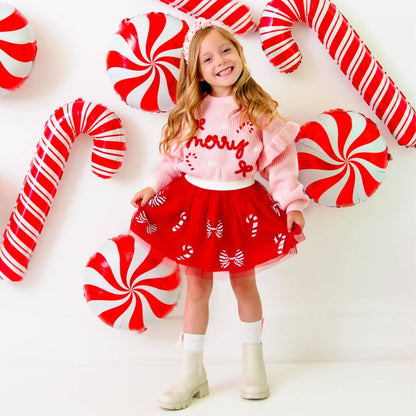 Sweet Wink Coquette Merry Christmas Knit Sweater - Kids Clothing