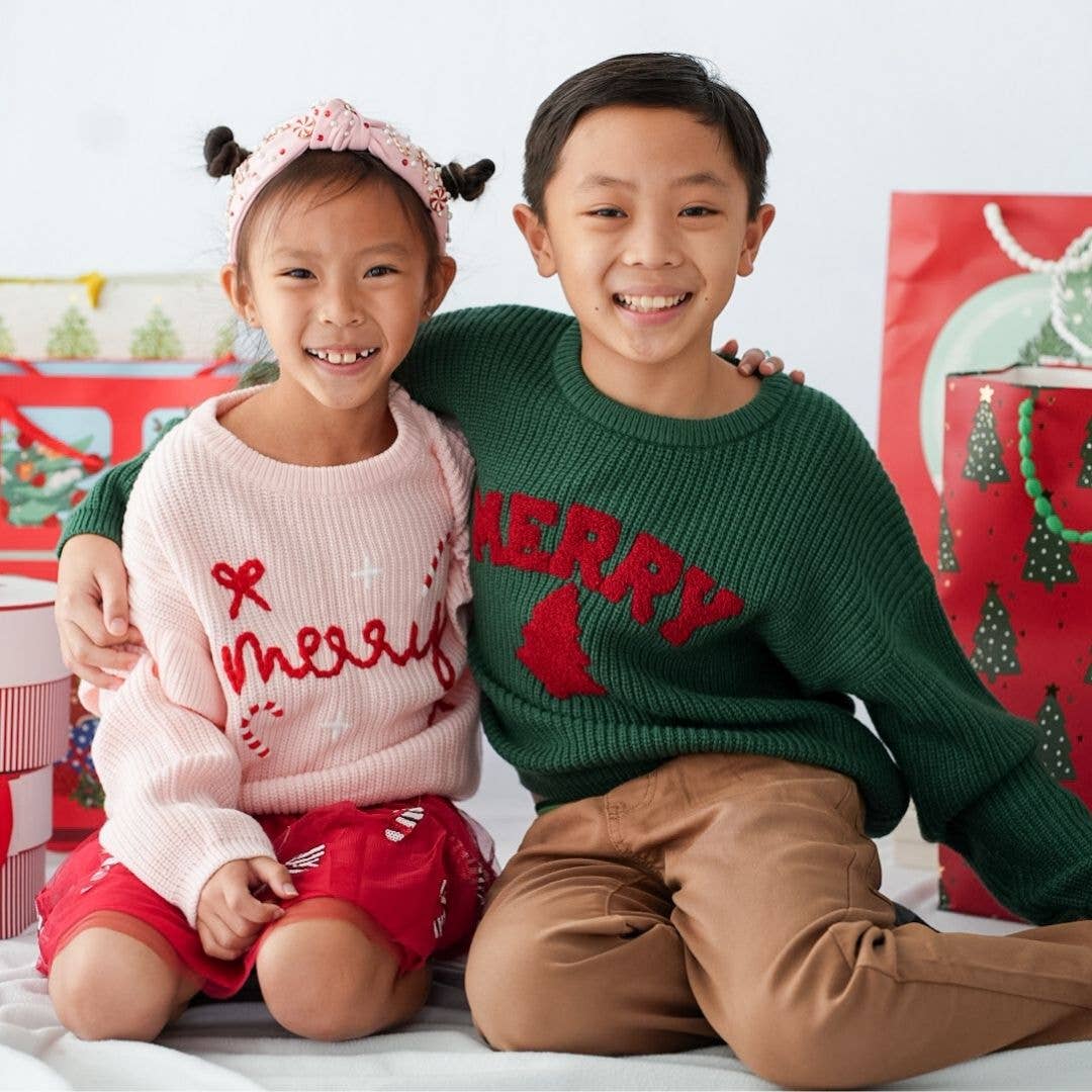 Sweet Wink Coquette Merry Christmas Knit Sweater - Kids Clothing