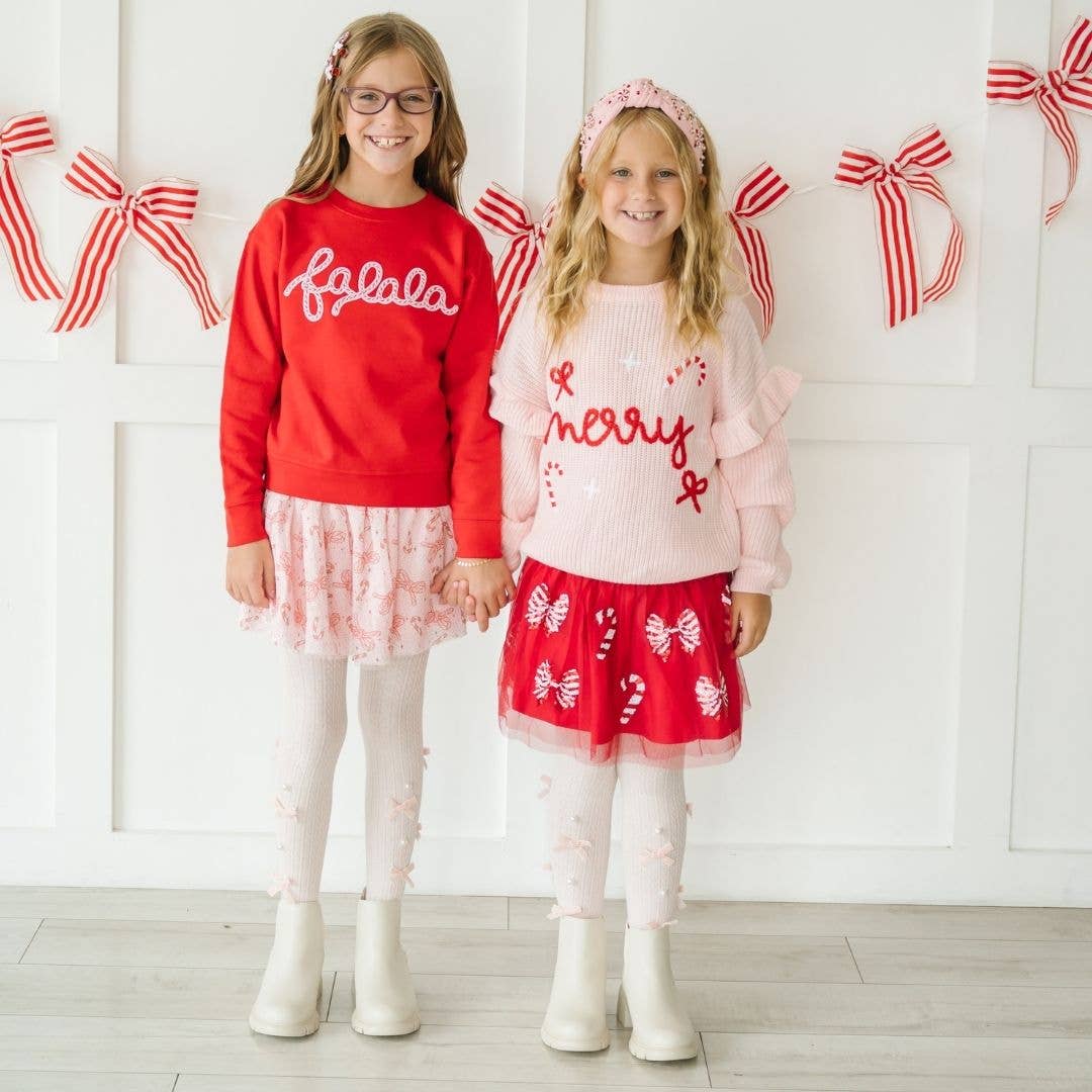 Sweet Wink Coquette Merry Christmas Knit Sweater - Kids Clothing