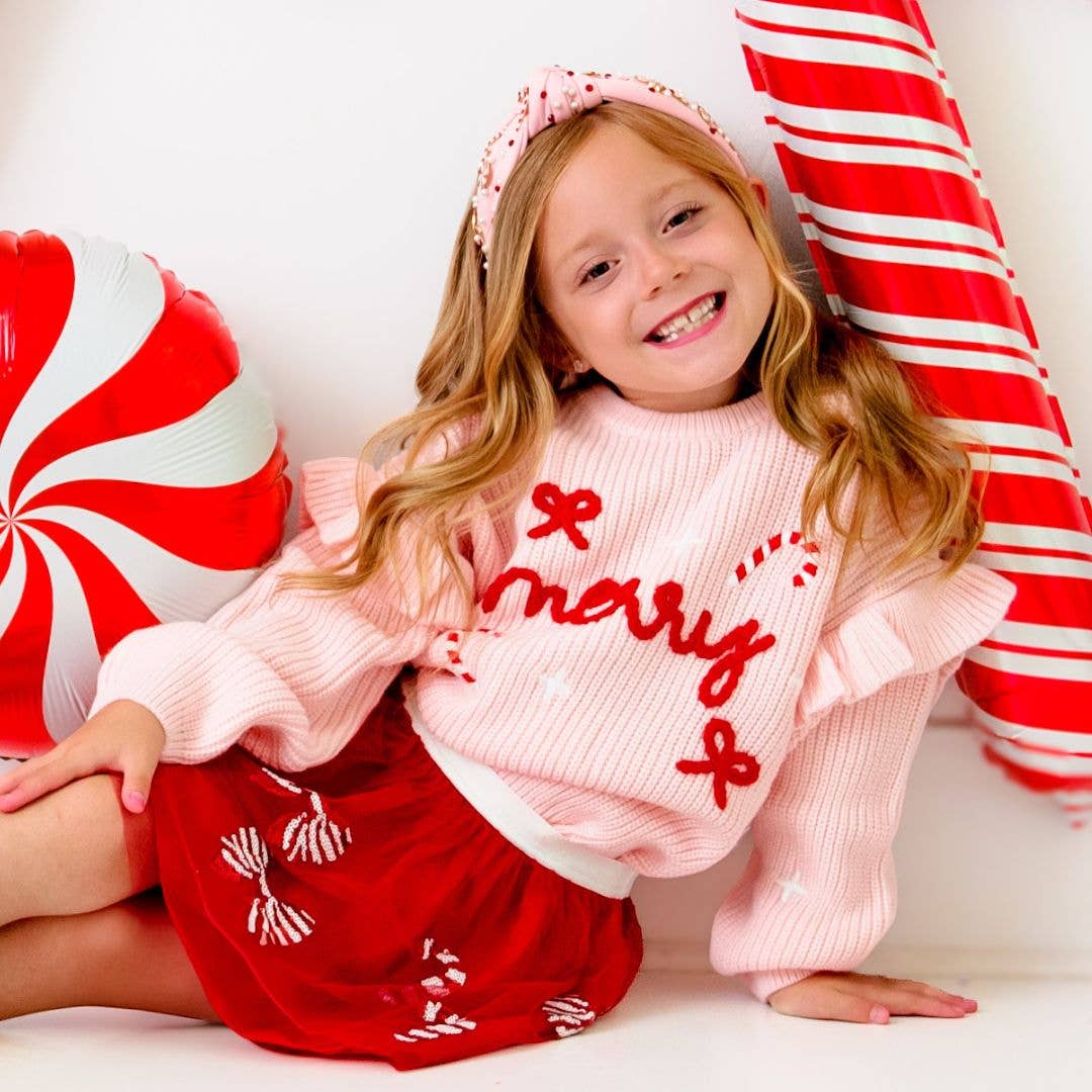 Sweet Wink Coquette Merry Christmas Knit Sweater - Kids Clothing