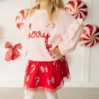 Sweet Wink Coquette Merry Christmas Knit Sweater - Kids Clothing