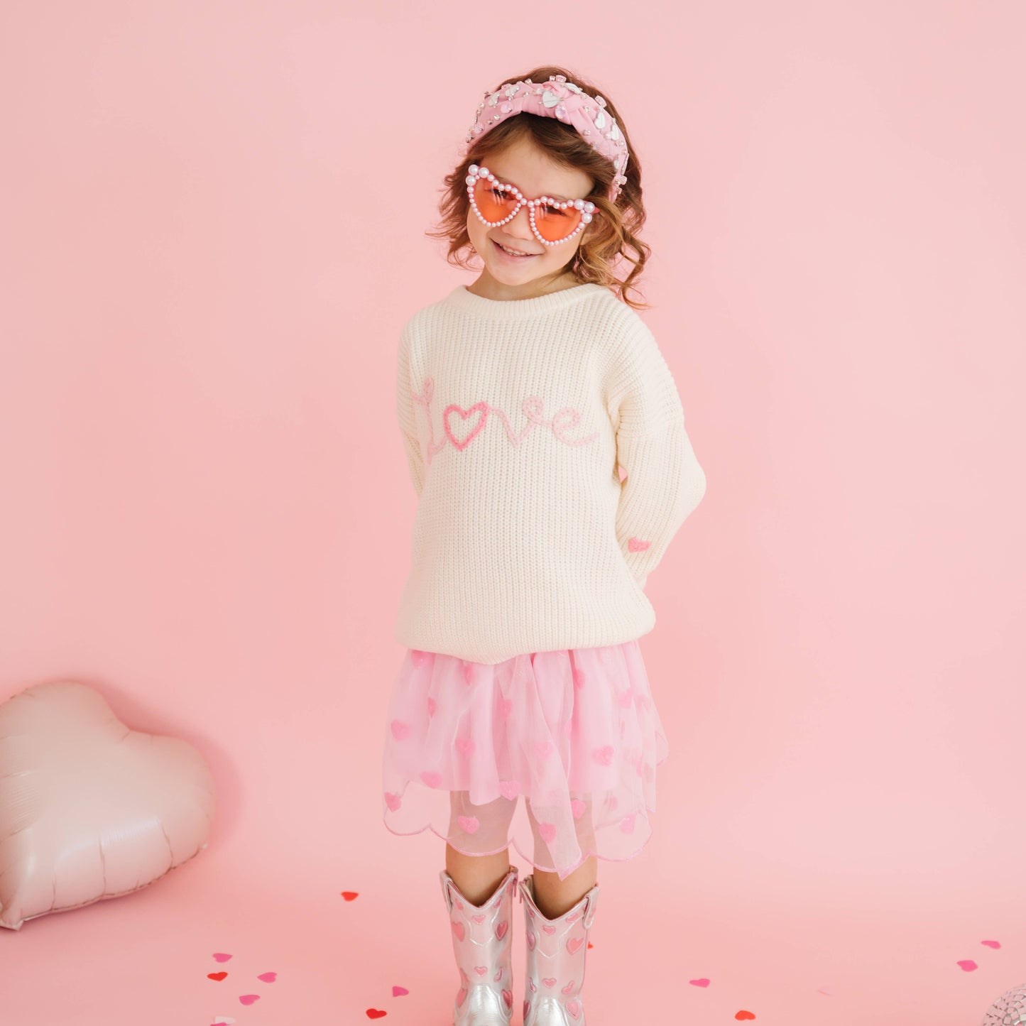 Sweet Wink Ditsy Love Valentine's Day Knit Sweater - Kids Clothing