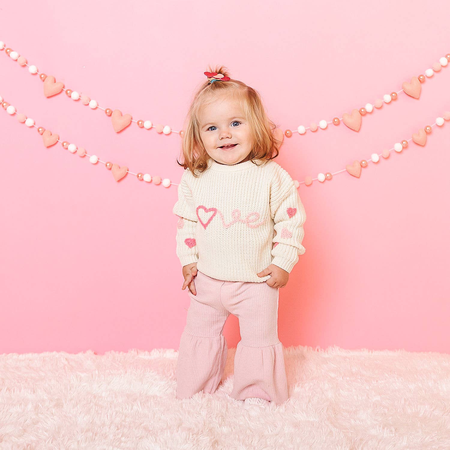 Sweet Wink Ditsy Love Valentine's Day Knit Sweater - Kids Clothing