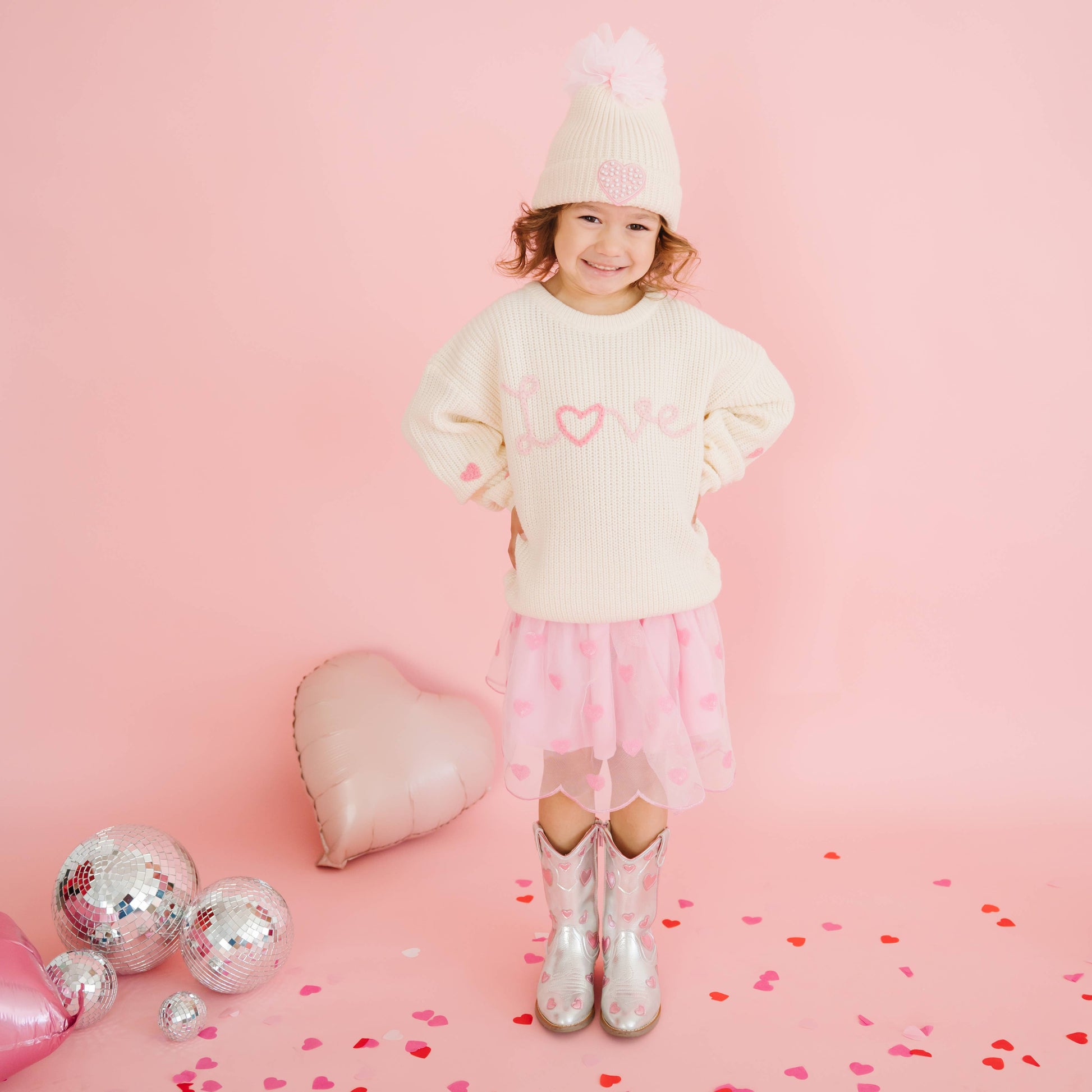 Sweet Wink Ditsy Love Valentine's Day Knit Sweater - Kids Clothing